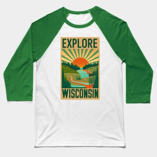 Explore Wisconsin Tourism Poster Baseball T-Shirt